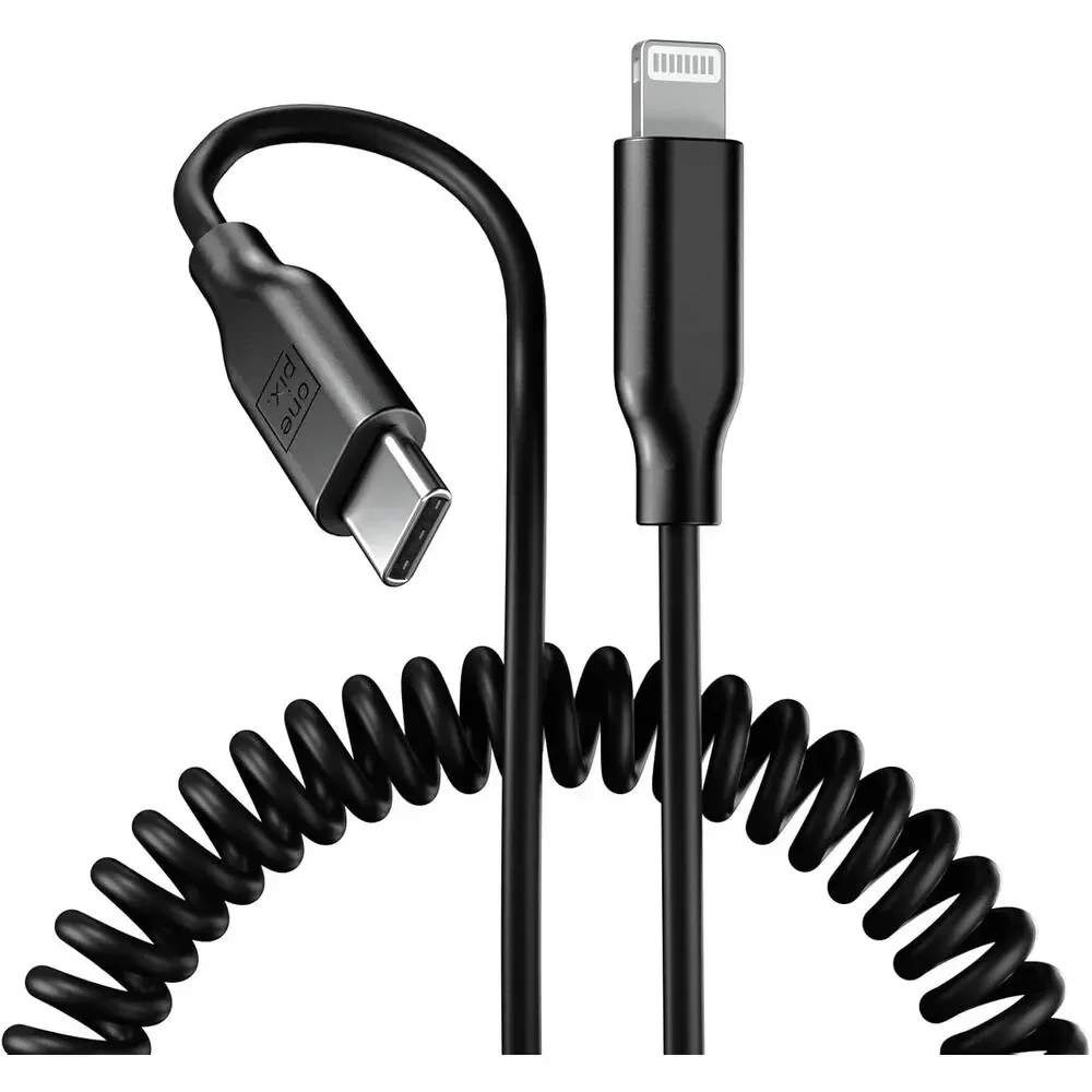 OnePix Coiled Charging Cable - USBC to Lightning - MiFi Certified - 5FT - Fast